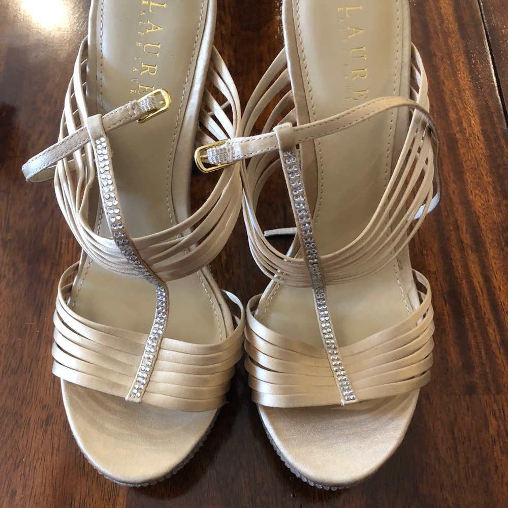 Never worn Ralph Lauren Gold Heels with Crystals!